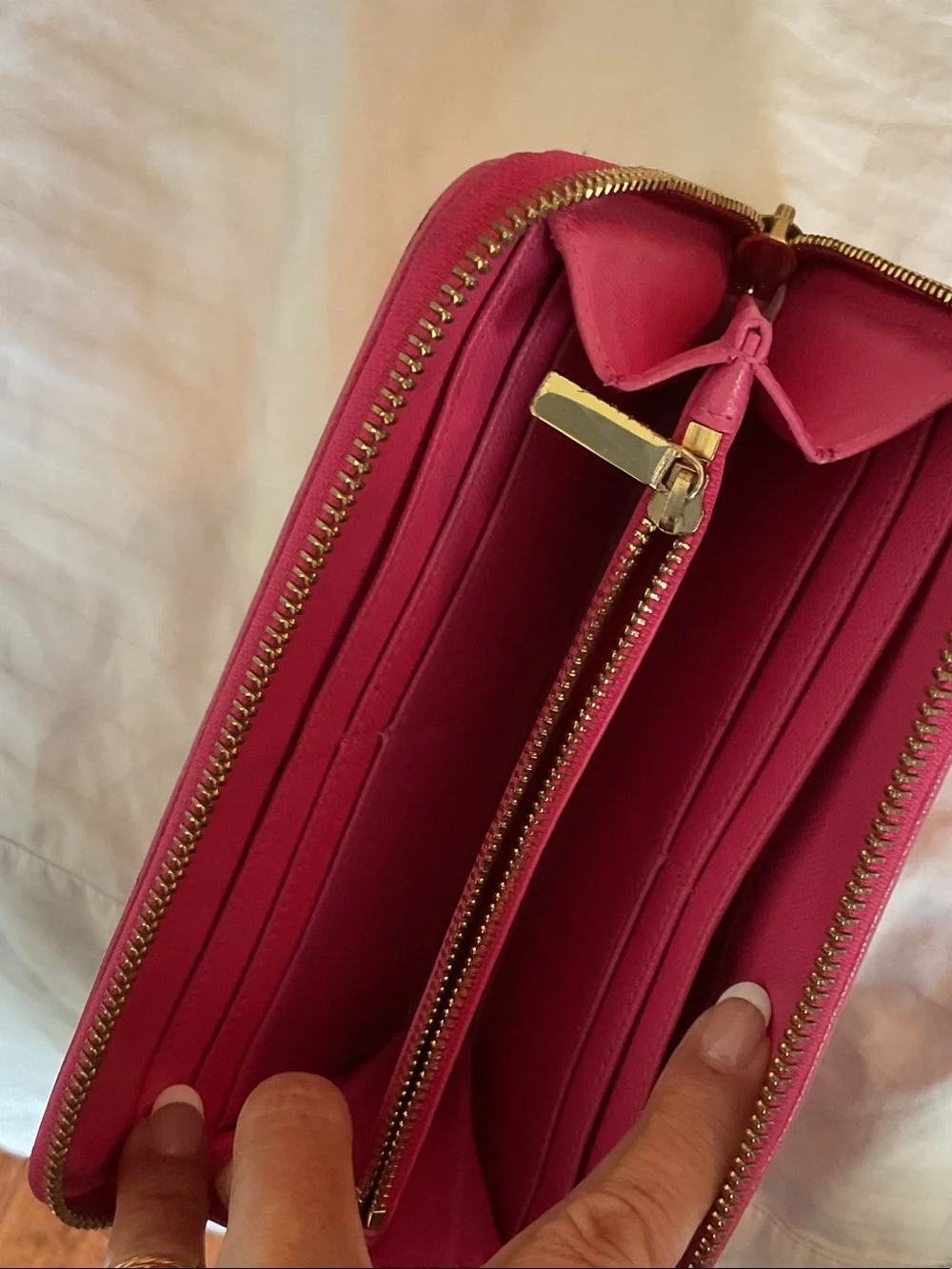 Tory Burch Hot Pink Zip-Around Logo Wallet